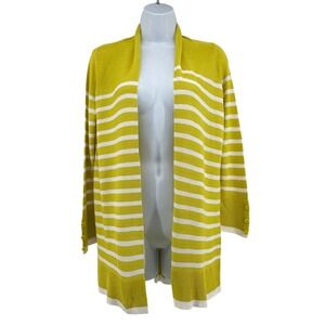 Cyrus Striped Open Front Cardigan Women Large Chartreuse Layering Coastal Yellow